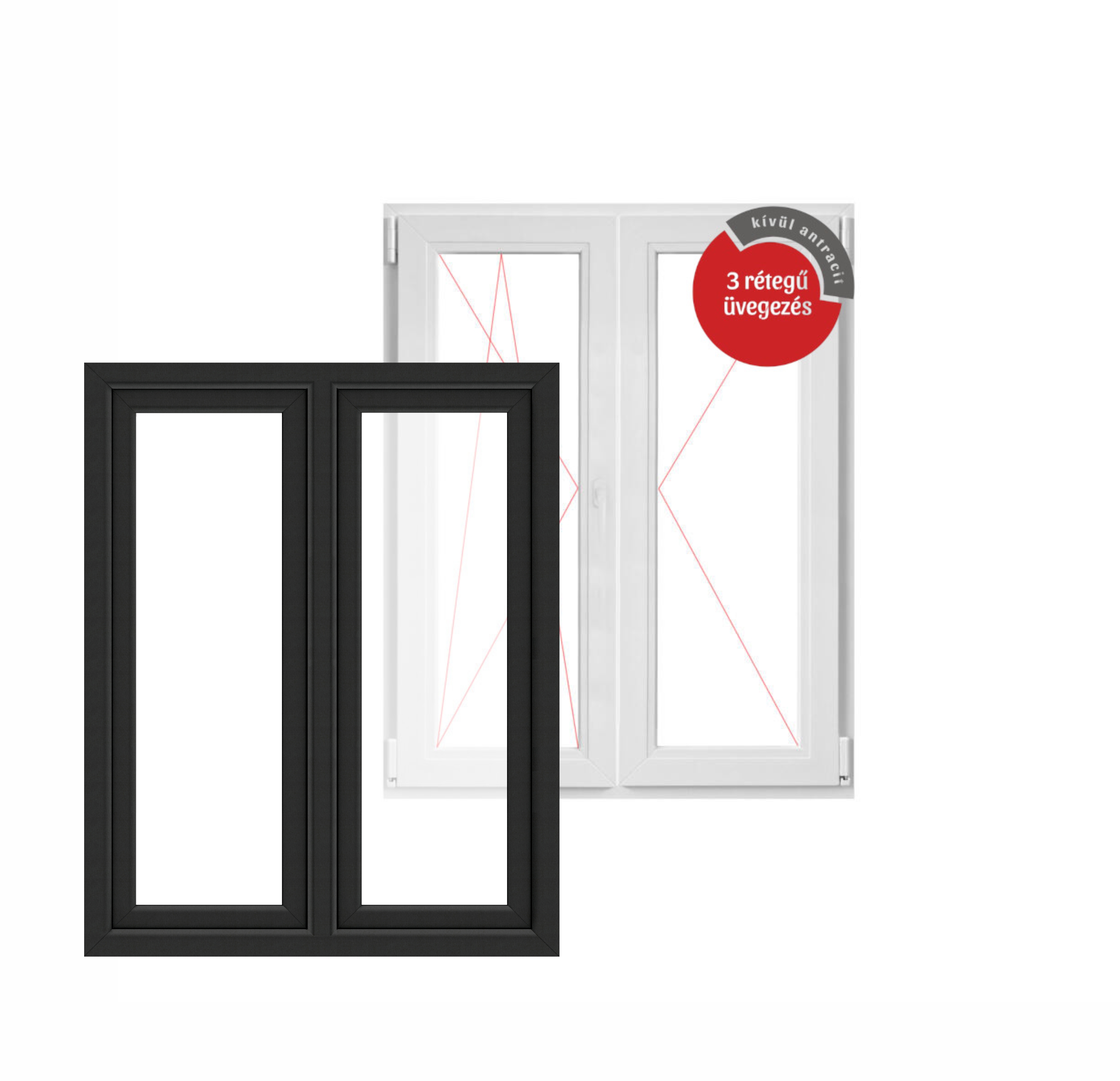 120x150 cm, műanyag bukó-nyíló ablak, balos, kívül antracit